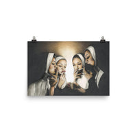 smoking nuns poster, nuns smoking wall art, funny nun poster, nun art, nun smoking weed, catholic satire, large